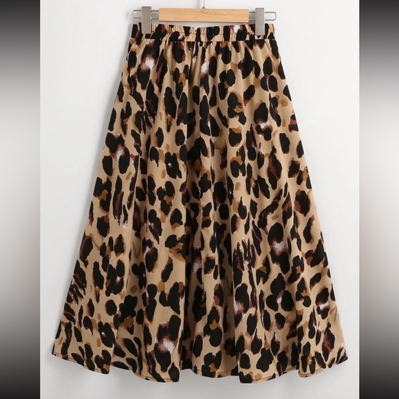 2x shein leopard print midi flowy skirt - Picture 2 of 4
